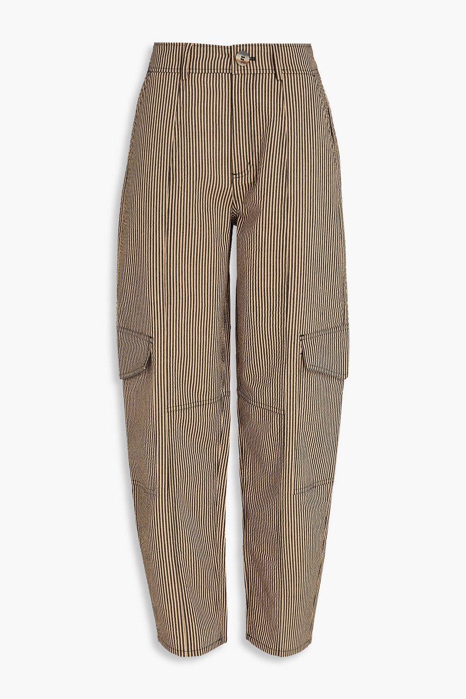 Ganni Striped Cotton-blend Cargo Pants In Black