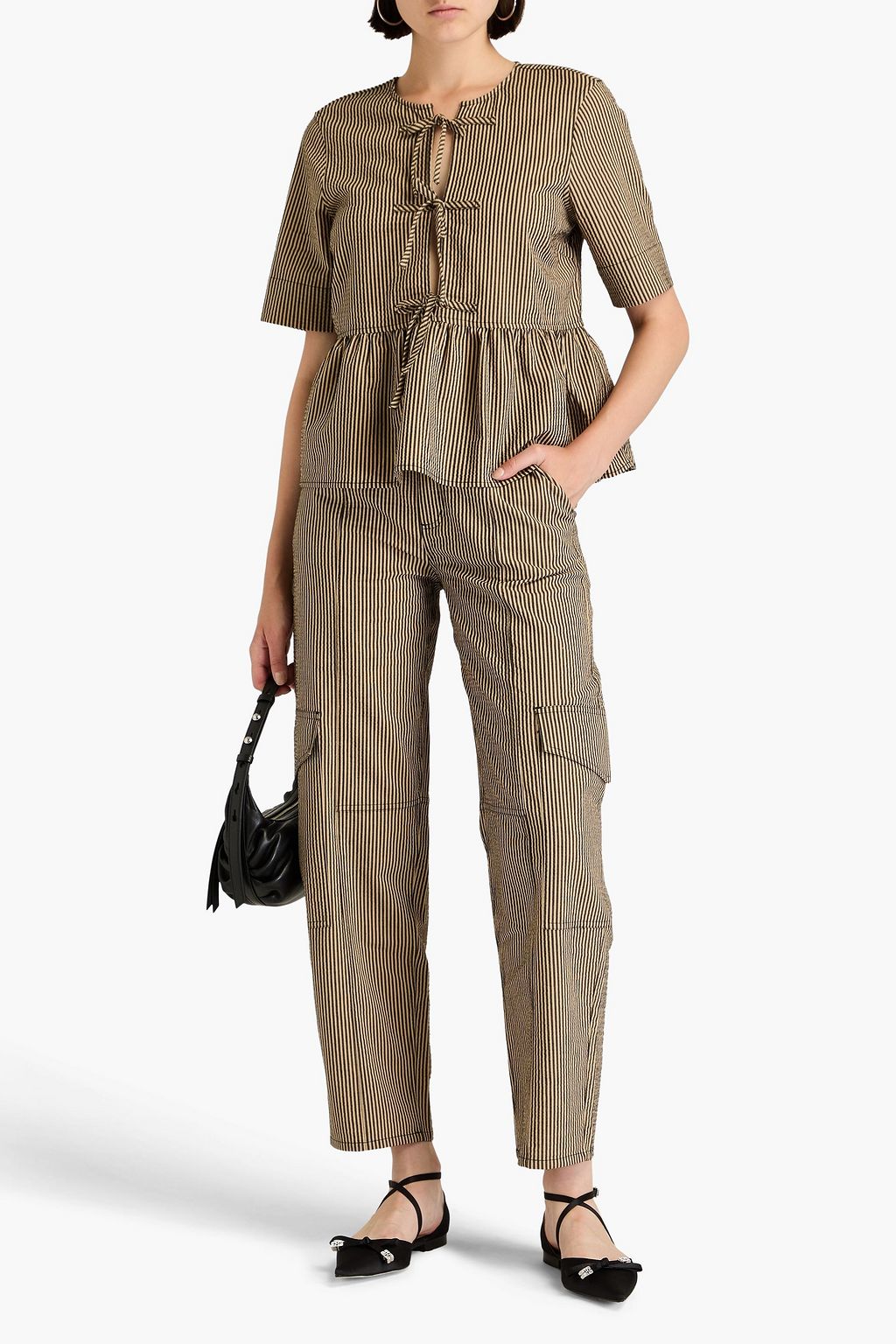 GANNI Striped cotton-blend cargo pants
