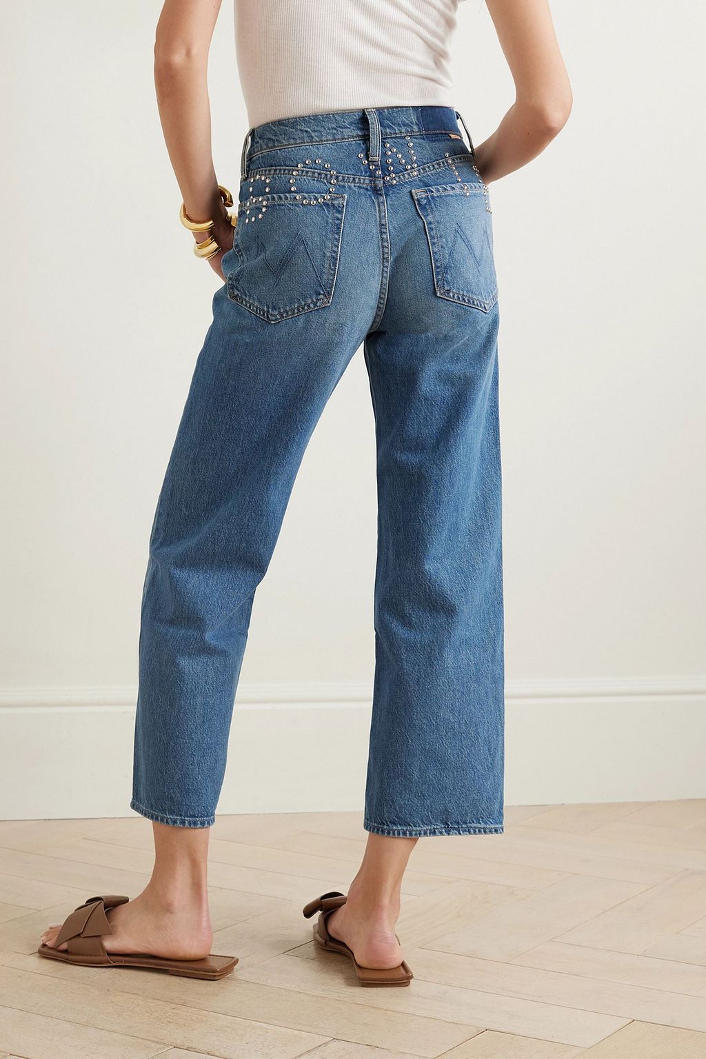 MOTHER + Bowie® The Rambler Zip cropped embellished straight-leg jeans