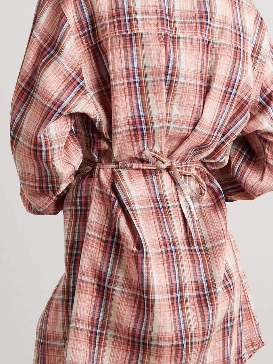 liliane belted checked cotton and linen-blend mini shirt dress