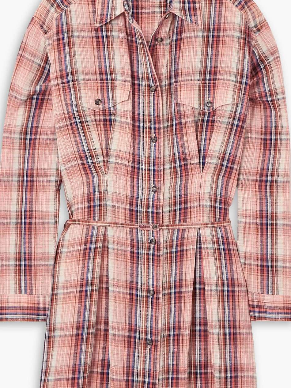 liliane belted checked cotton and linen-blend mini shirt dress