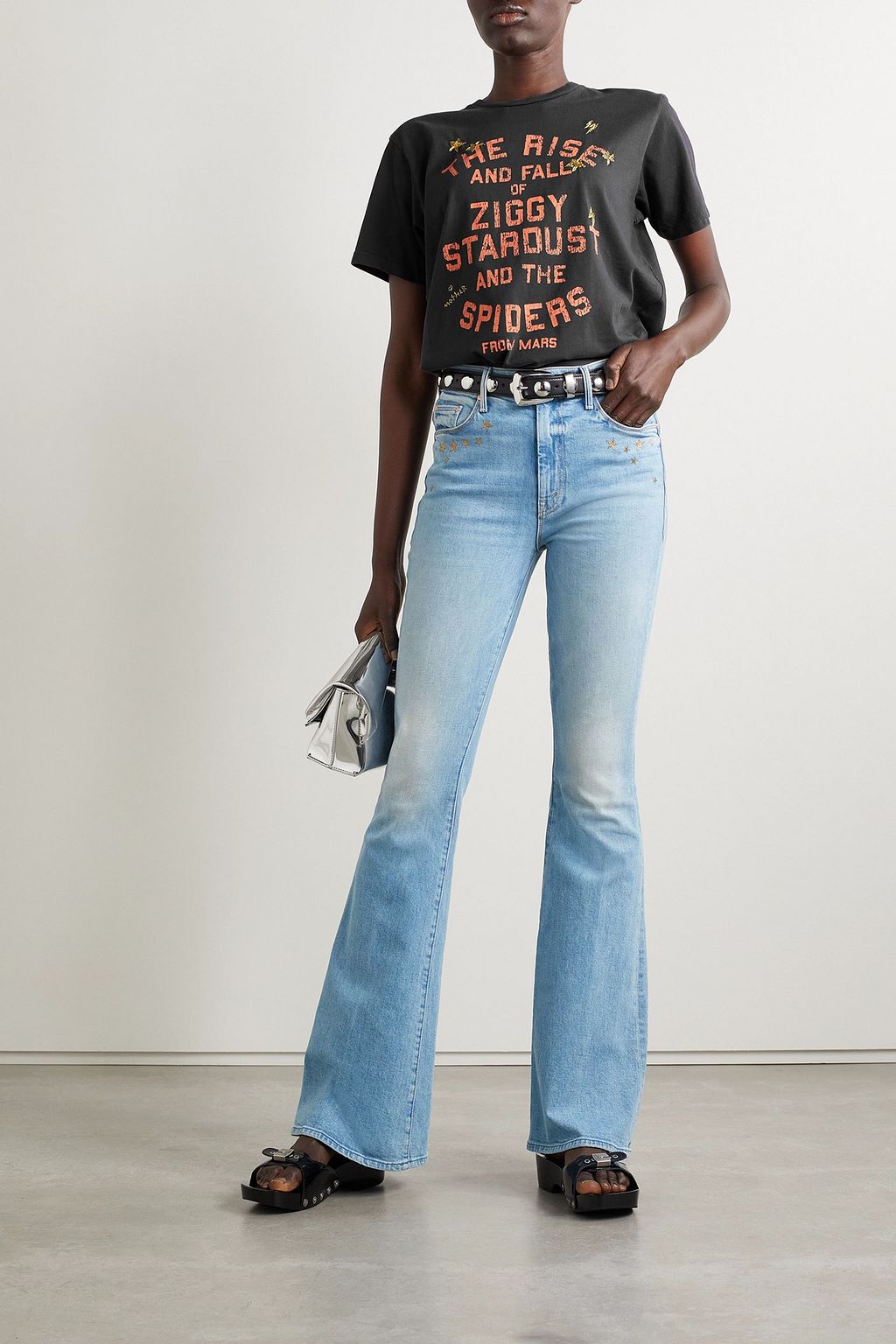 MOTHER + Bowie® The Super Cruiser glittered high-rise flared jeans