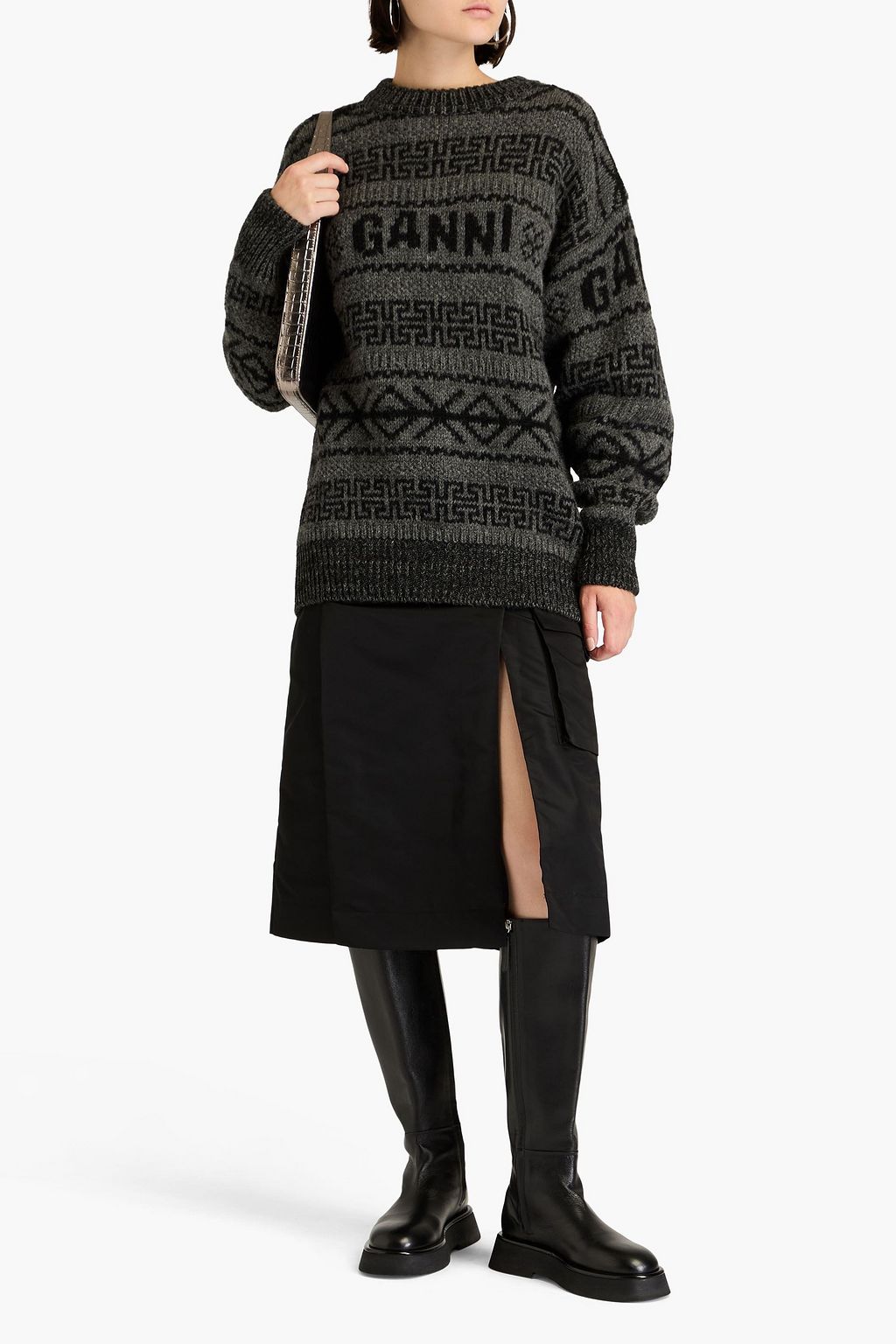 GANNI Jacquard-knit wool sweater