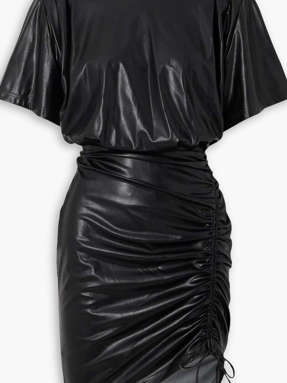 balesi ruched faux leather mini dress