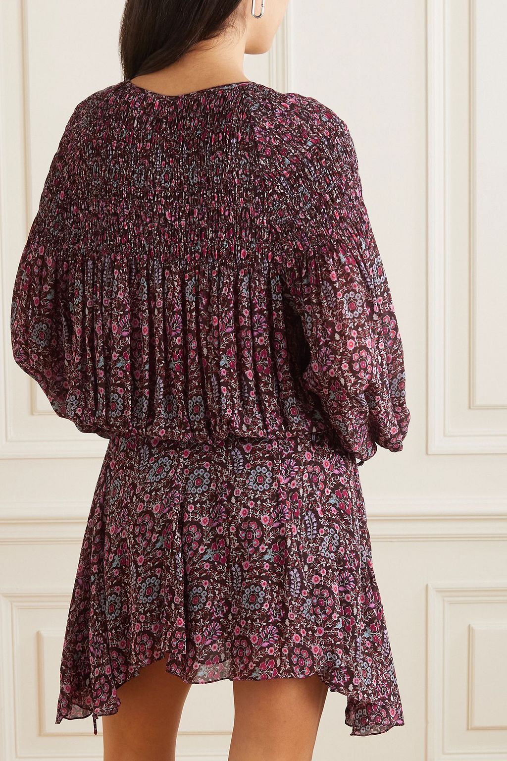 MARANT ÉTOILE فستان قصير «نوان» من قماش الجورجيت بتصميم مزموم مزين بطبعات على شكل زهور