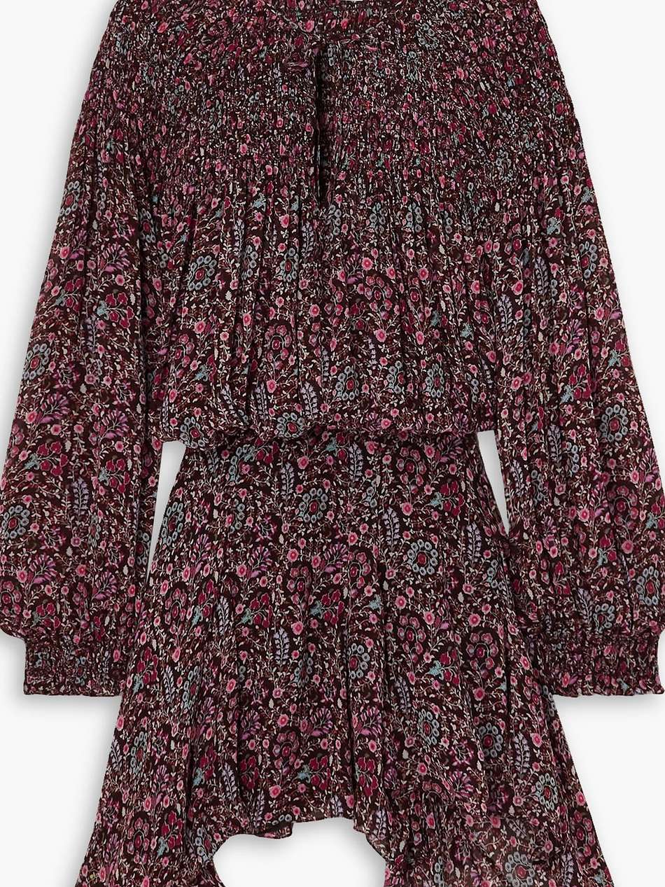 noanne shirred floral-print georgette mini dress