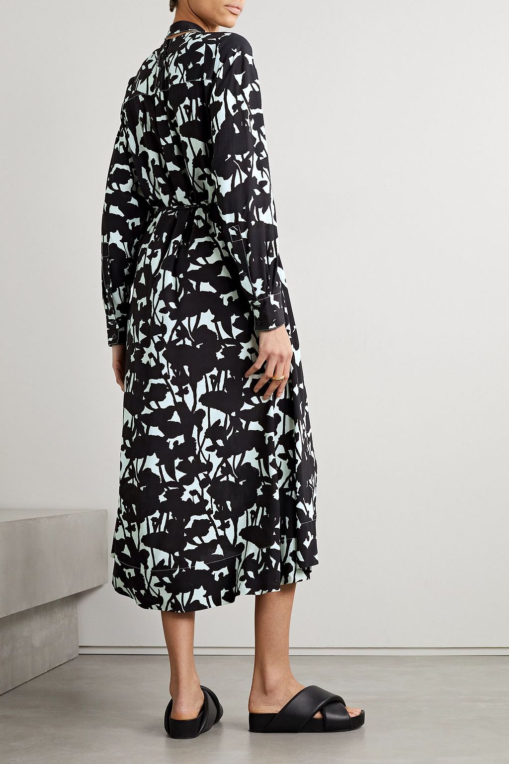 PROENZA SCHOULER PSWL فستان متوسّط الطول بأسلوب القميص من البوبلين بطبعات وحزام
