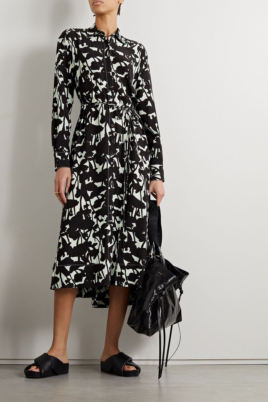 PROENZA SCHOULER PSWL فستان متوسّط الطول بأسلوب القميص من البوبلين بطبعات وحزام