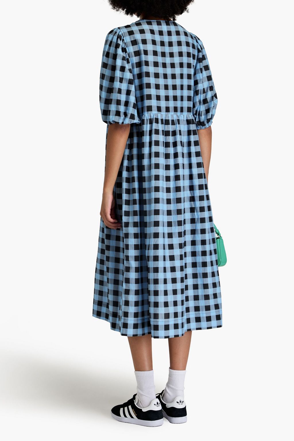 GANNI Gingham cotton and silk-blend midi dress