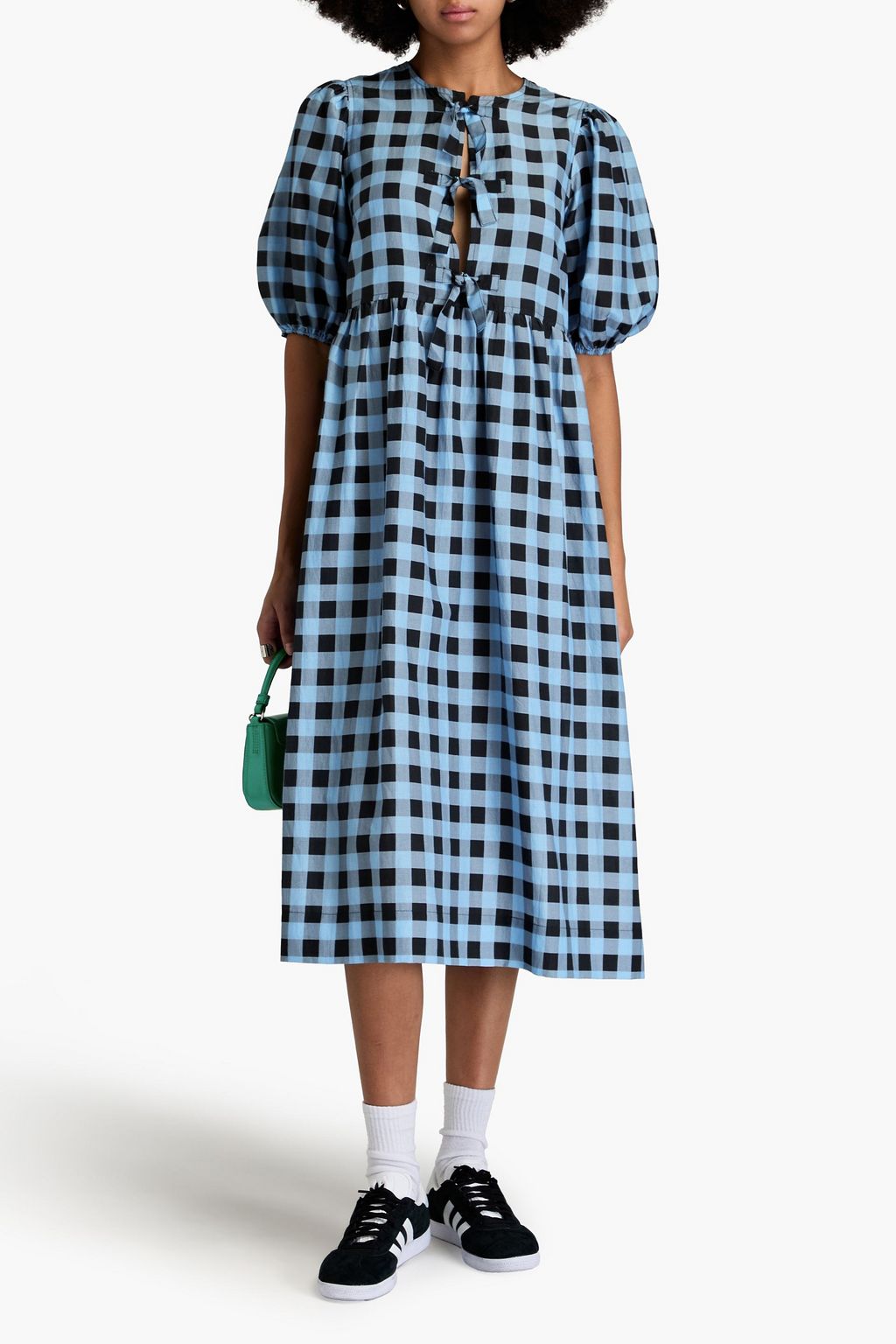 GANNI Gingham cotton and silk-blend midi dress