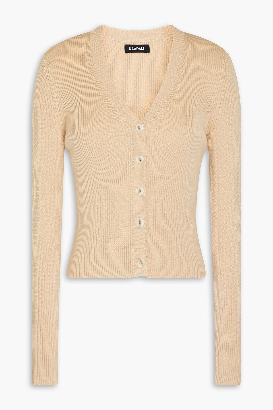 Naadam Ribbed Silk And Cashmere-blend Cardigan In Beige