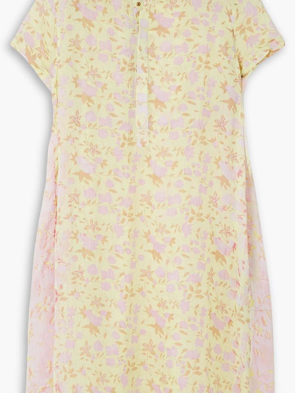 nehru paneled floral-print linen dress