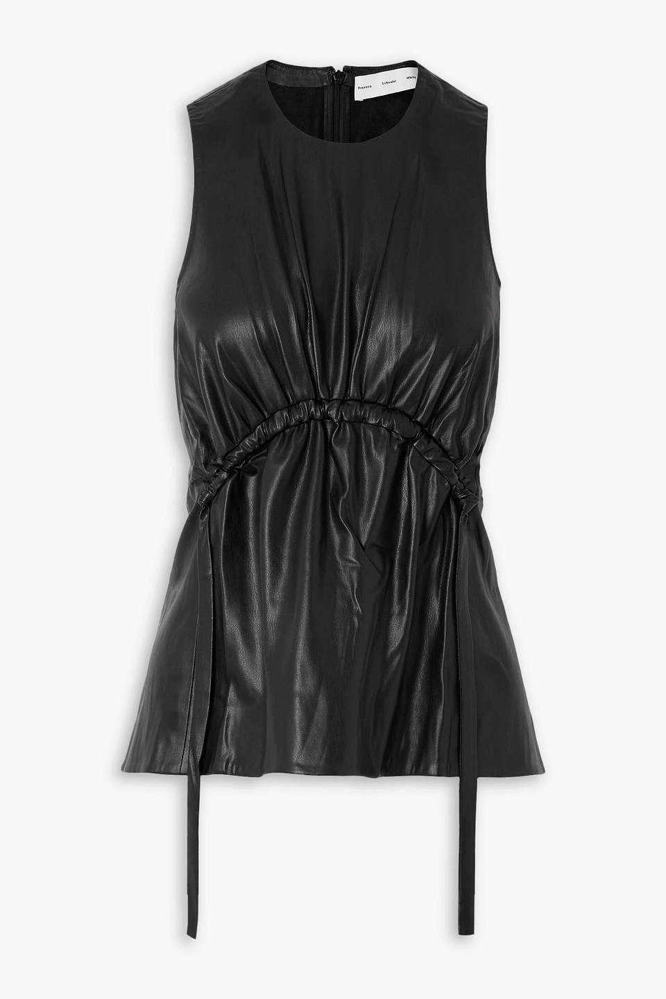 Gathered faux leather top