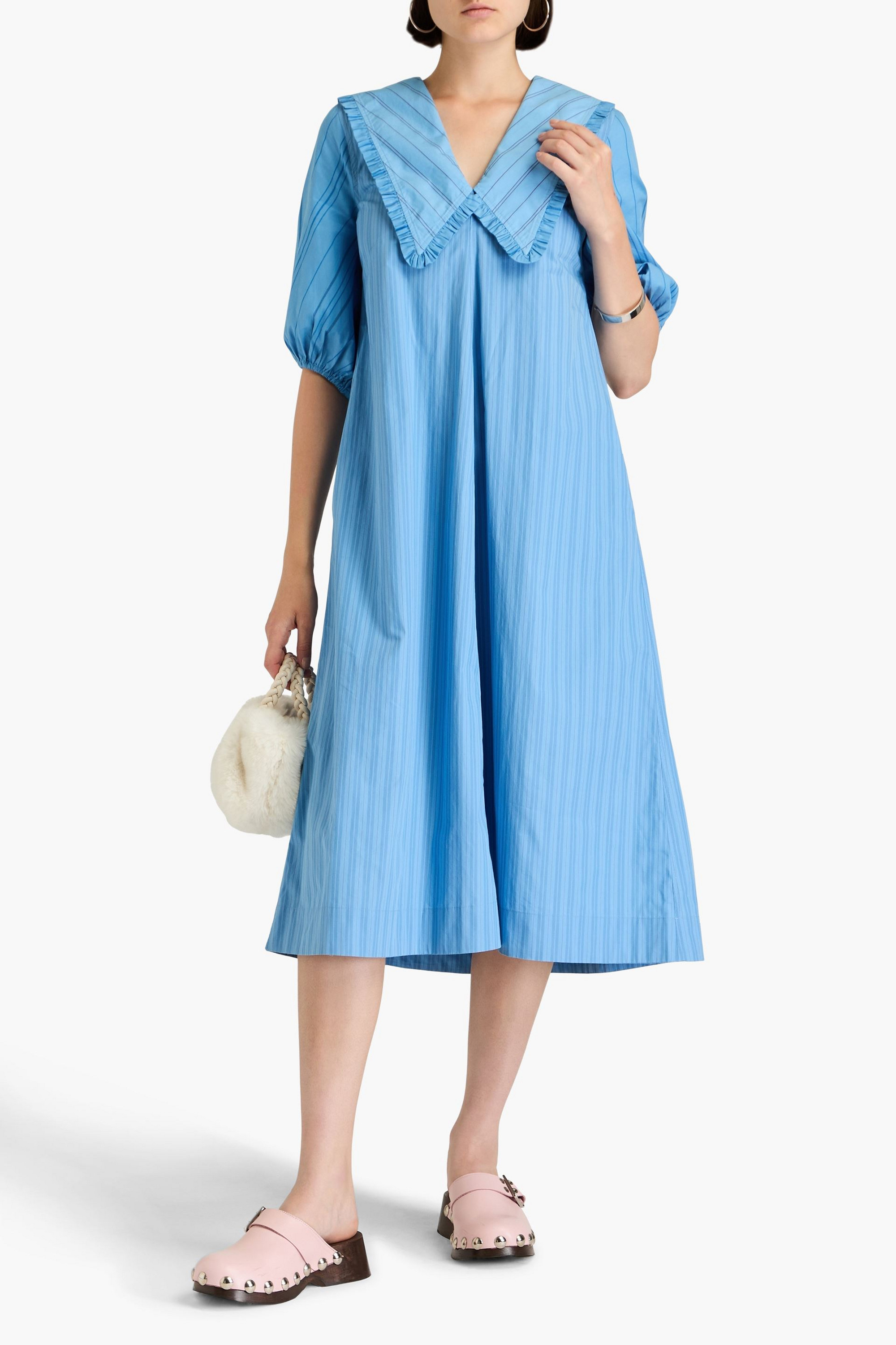 GANNI Striped cotton-poplin midi dress