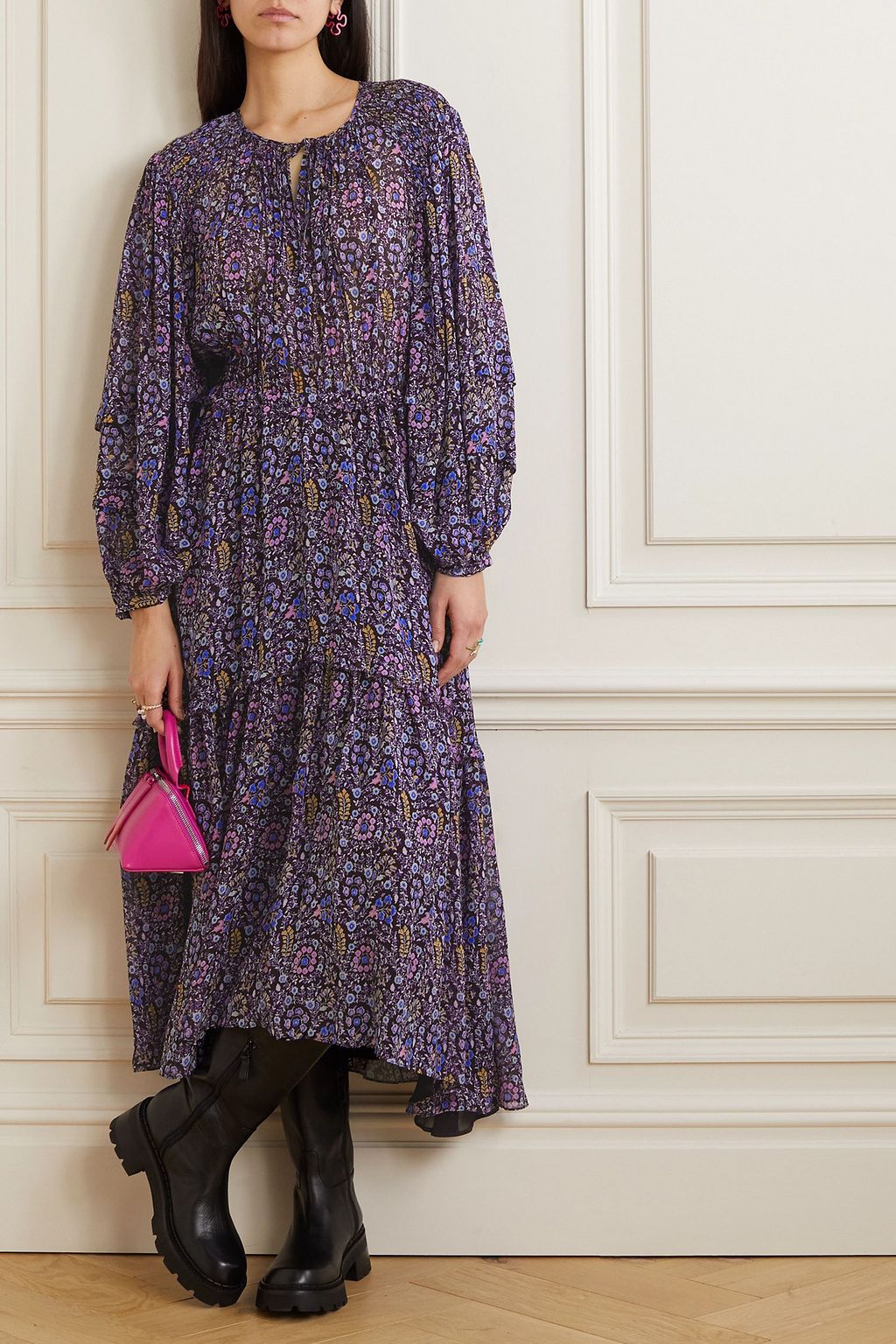 MARANT ÉTOILE ジョーゼット マキシワンピース プリーツ入り フローラルプリント
