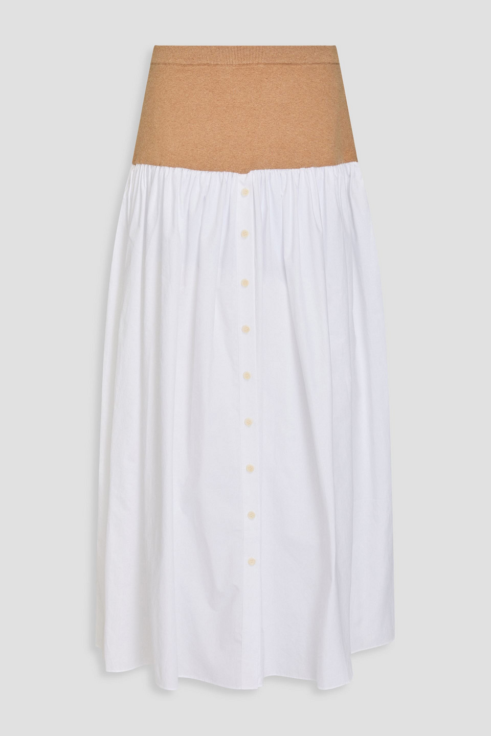 Naadam Knit-paneled Cotton-poplin Maxi Skirt In White