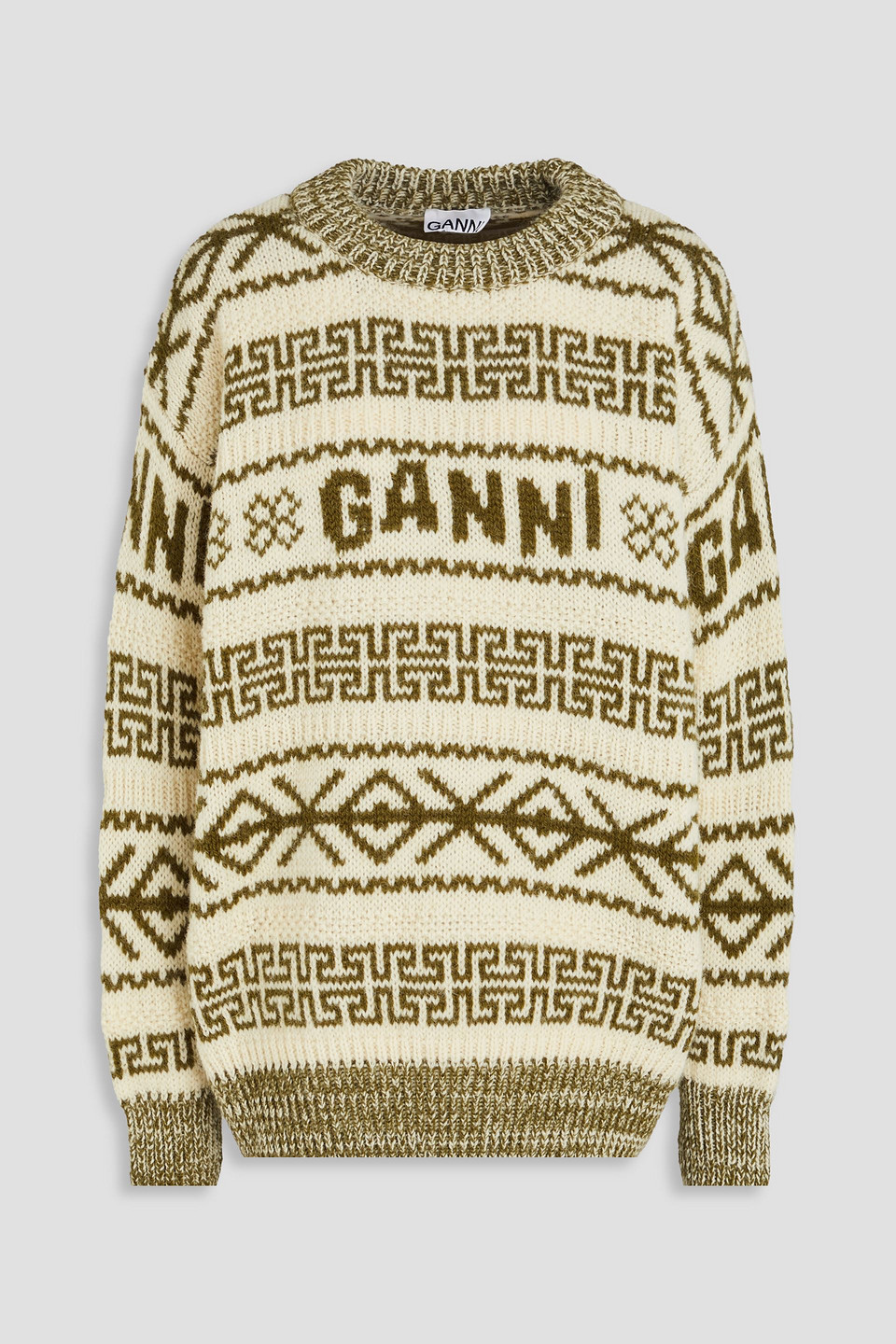 Ganni Wollpullover Aus Jacquard-strick In Neutral