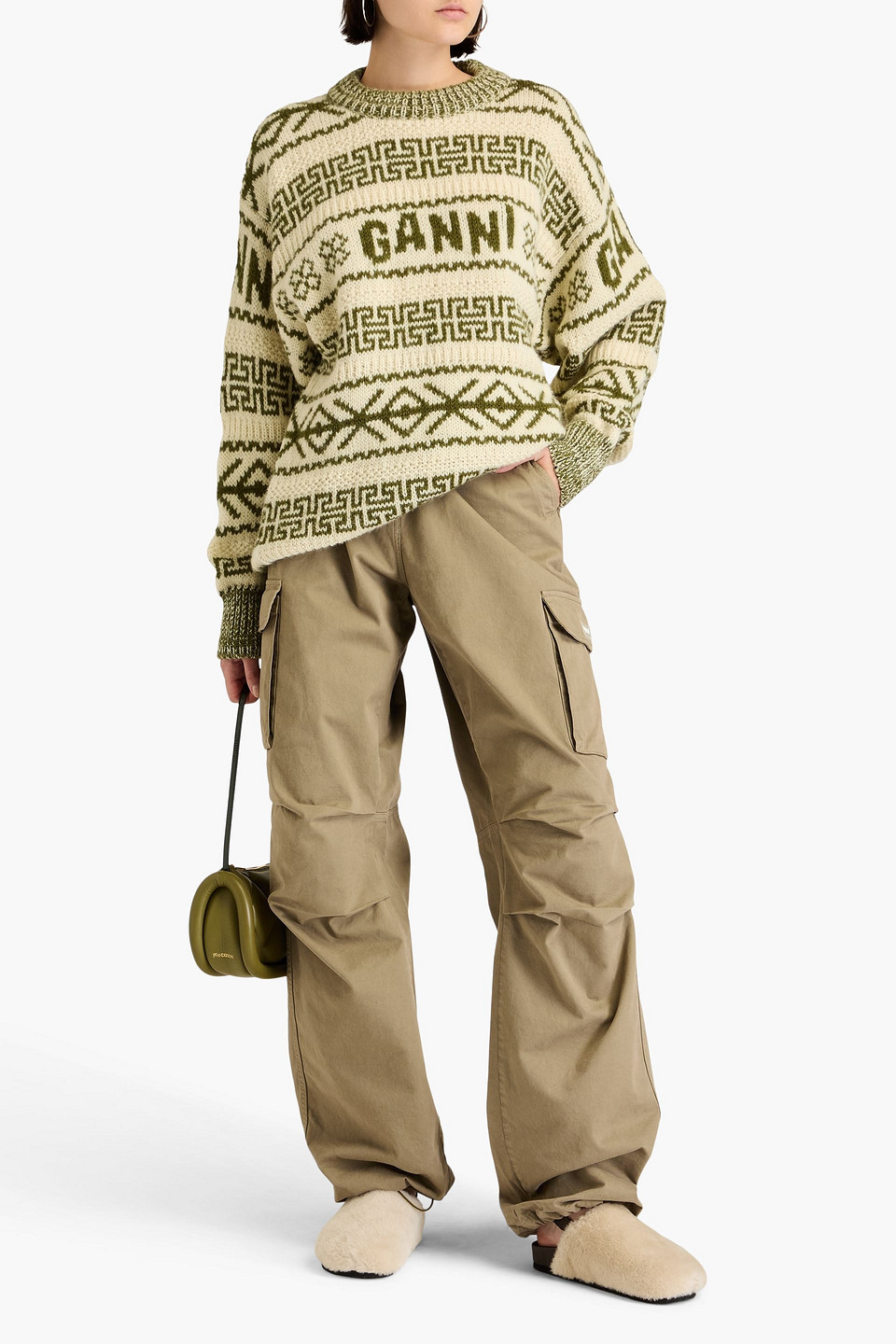 Ganni Wollpullover Aus Jacquard-strick In Creme