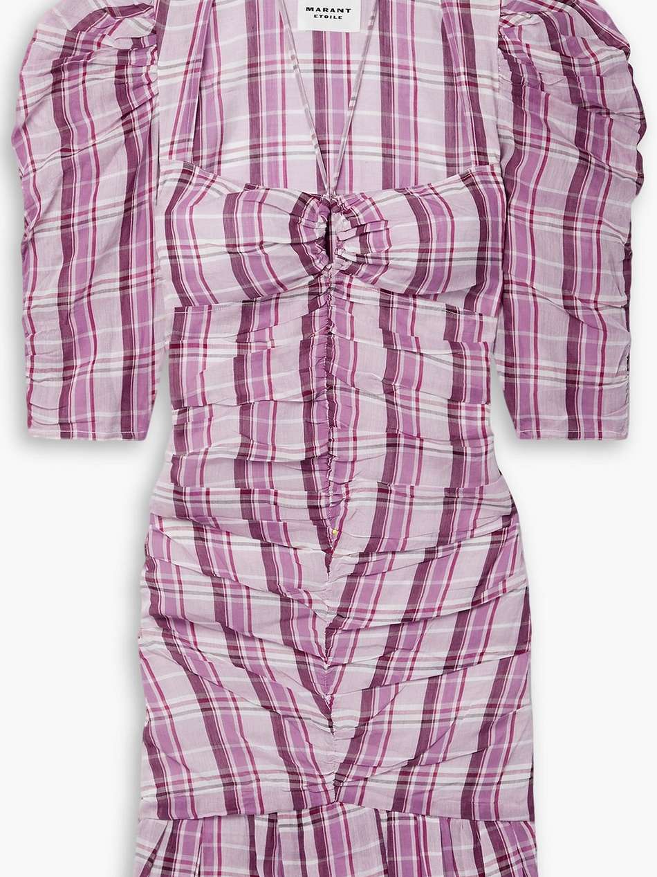 galdino ruched checked cotton-voile mini dress
