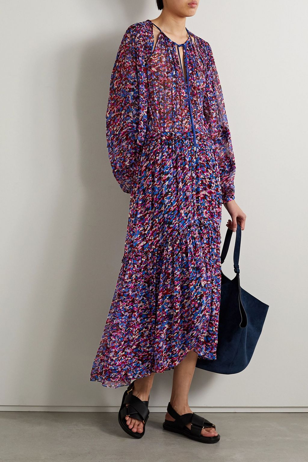 MARANT ÉTOILE Fratela cutout ruffled printed chiffon midi dress