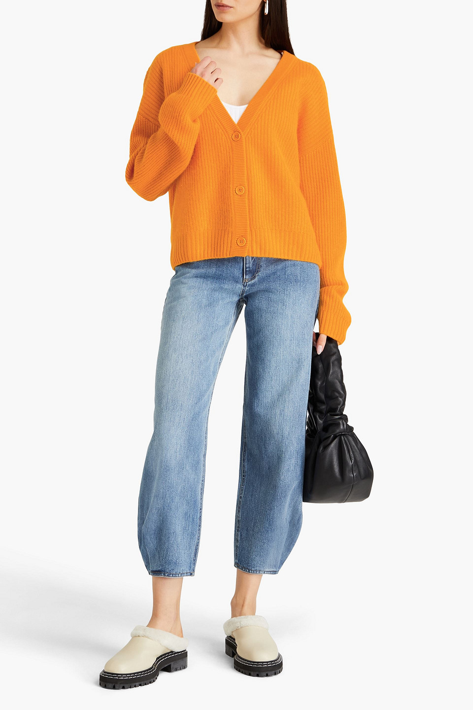 Shop Naadam Ribbed Cashmere Cardigan In Orange