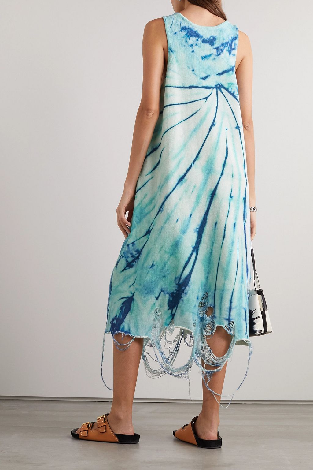 R13 Distressed printed cotton midi dress