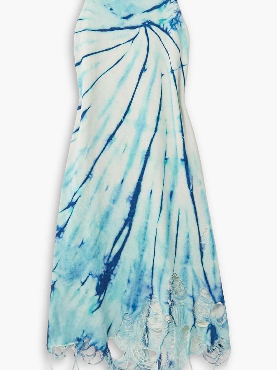 distressed printed cotton midi dress