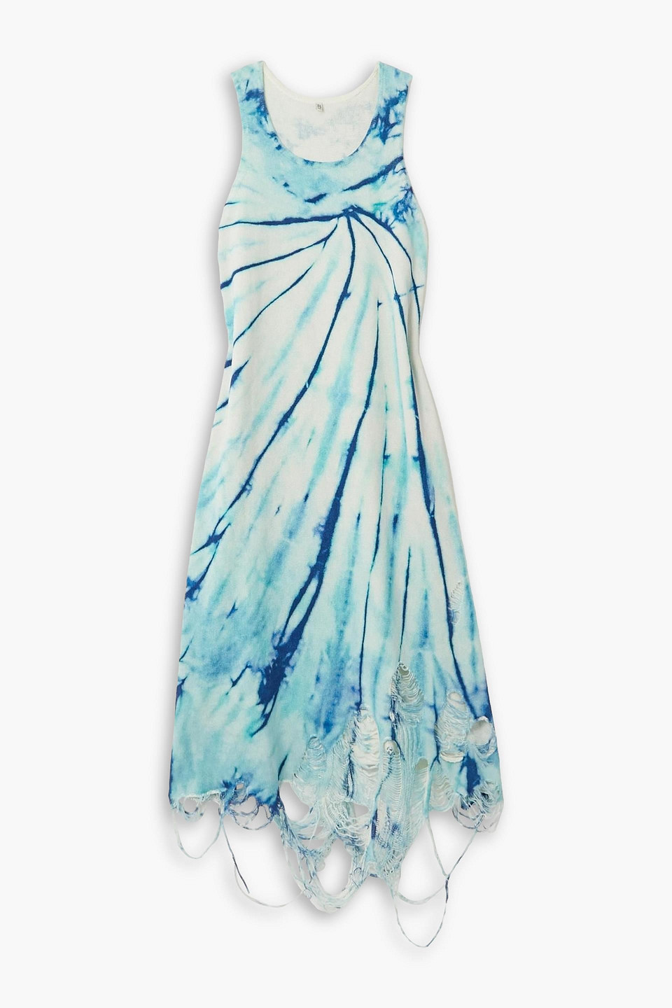 R13 Distressed Printed Cotton Midi Dress In Türkis
