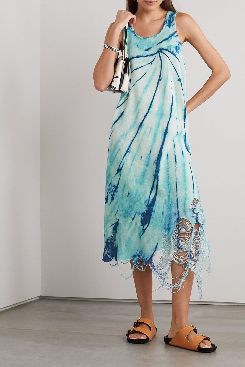 R13 Distressed printed cotton midi dress