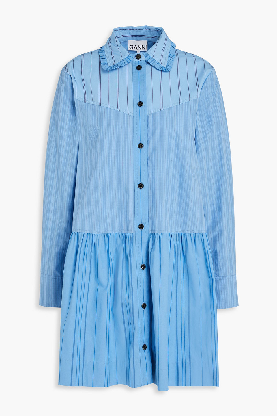 Ganni Striped Cotton-poplin Mini Shirt Dress In Blue | ModeSens Ganni Striped Cotton-poplin Mini Shirt Dress In Blue | ModeSens