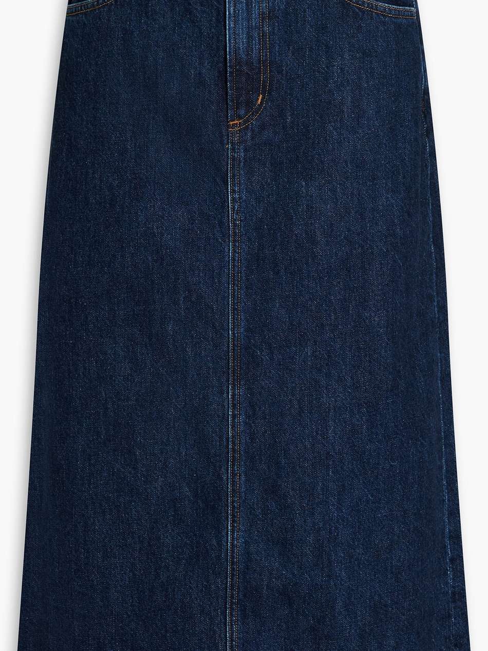 low slung denim midi skirt