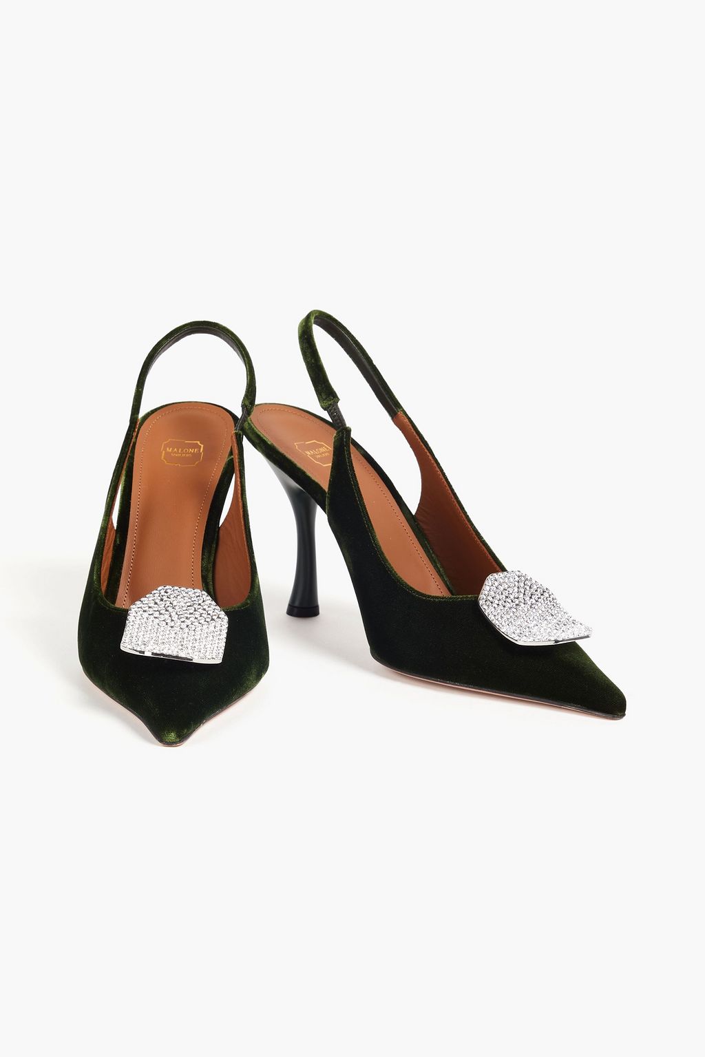 MALONE SOULIERS حذاء بمب «فيلما» بحزام كاحل من المخمل مزيّن بالكريستال
