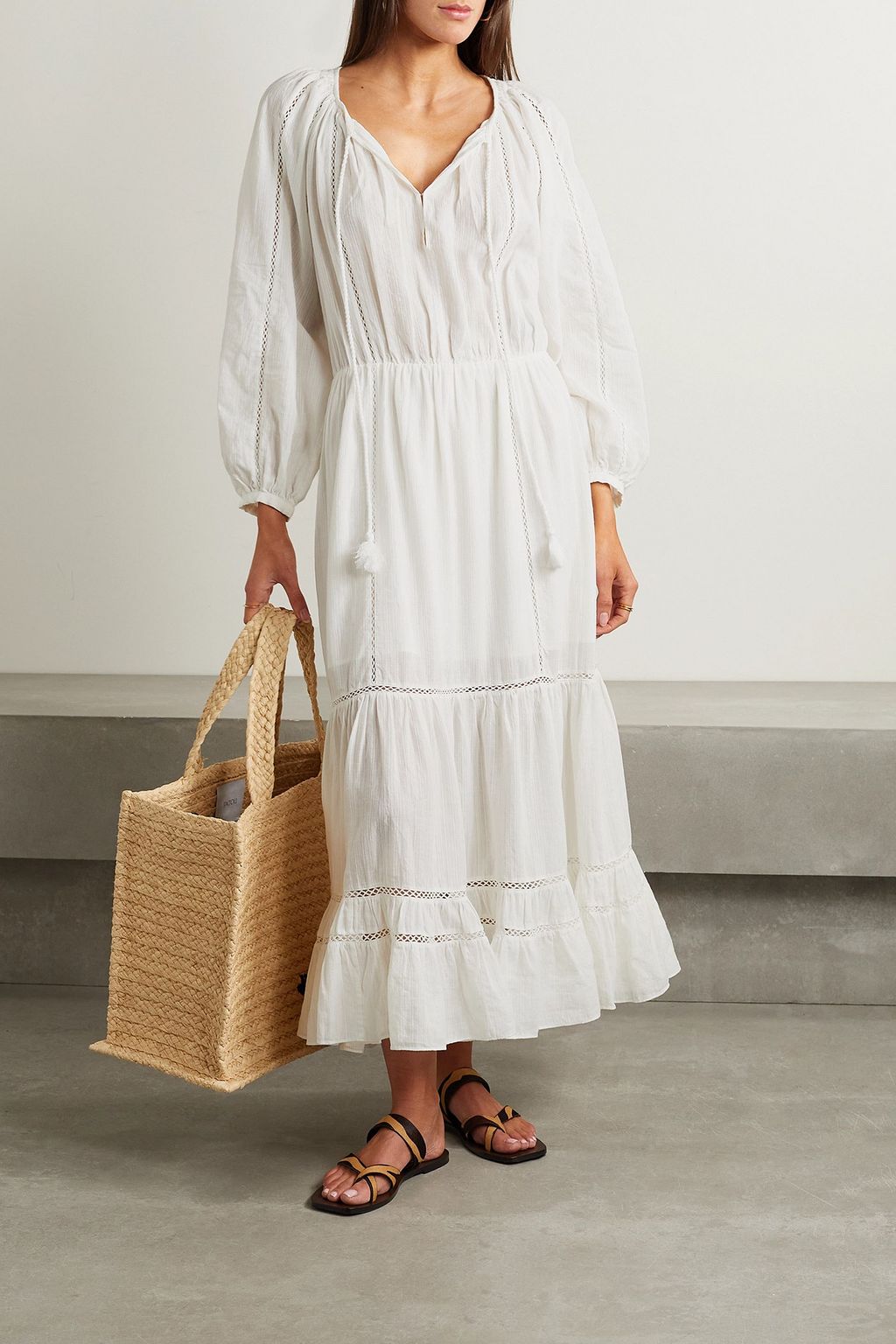 MARANT ÉTOILE Latifa crochet-trimmed cotton-blend voile maxi dress
