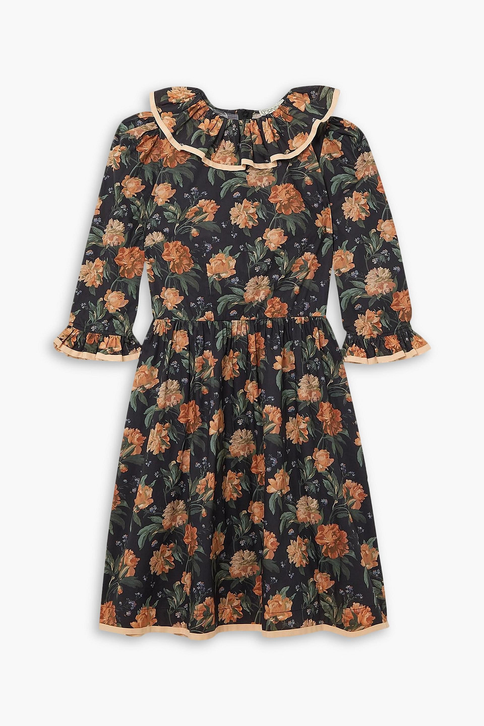O Pioneers Polly Midikleid Aus Baumwollpopeline Mit Blumenprint Und Volants In Schwarz
