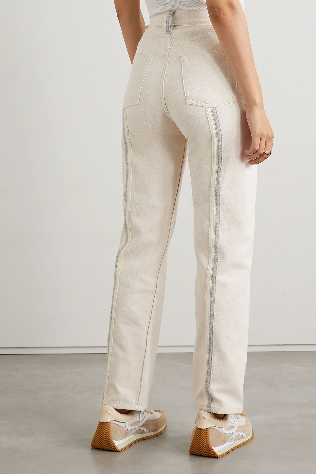 STILL HERE Childhood striped felt-trimmed high-rise straight-leg jeans