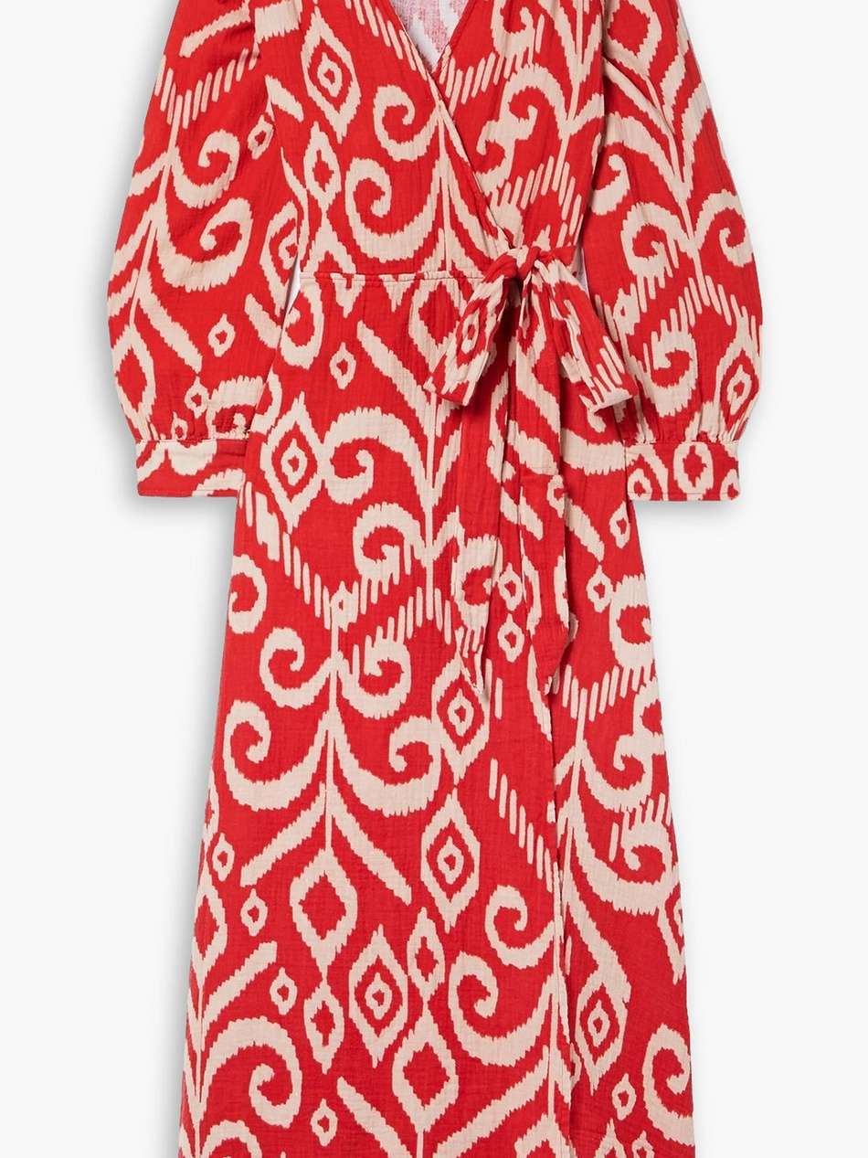 johanna printed cotton-voile midi wrap dress