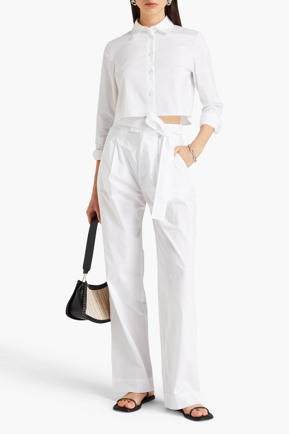 Naadam Pleated Cotton-poplin Wide-leg Pants In White