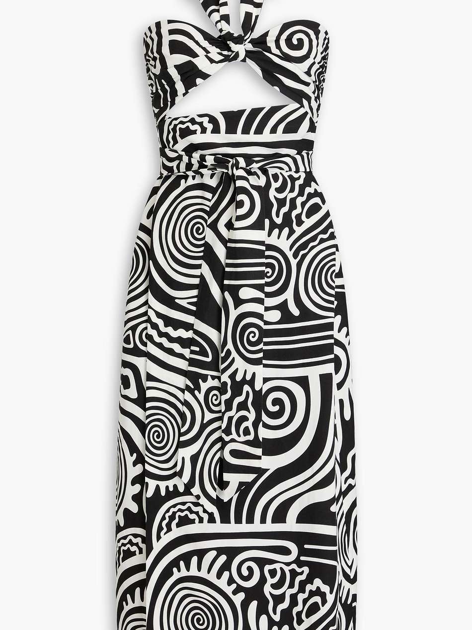 paula two-tone printed tencel™ and linen-blend midi wrap dress