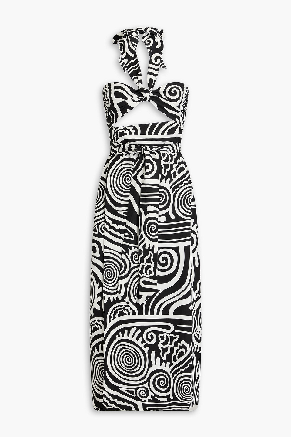 Mara Hoffman Paula Two-tone Printed Tencel™ And Linen-blend Midi Wrap Dress In Black