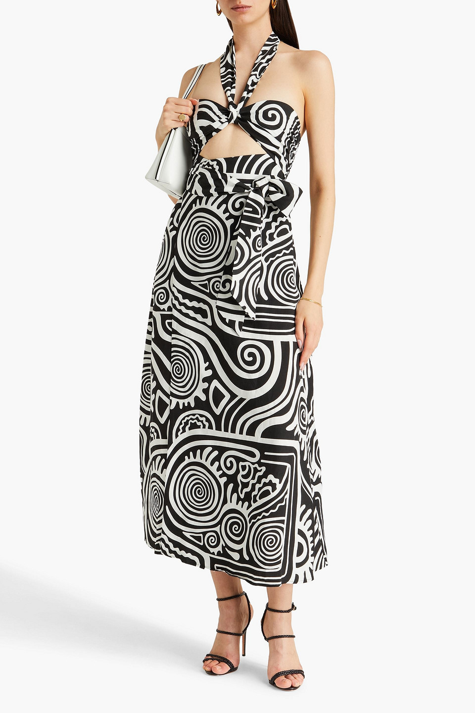 MARA HOFFMAN PAULA TWO-TONE PRINTED TENCEL™ AND LINEN-BLEND MIDI WRAP DRESS