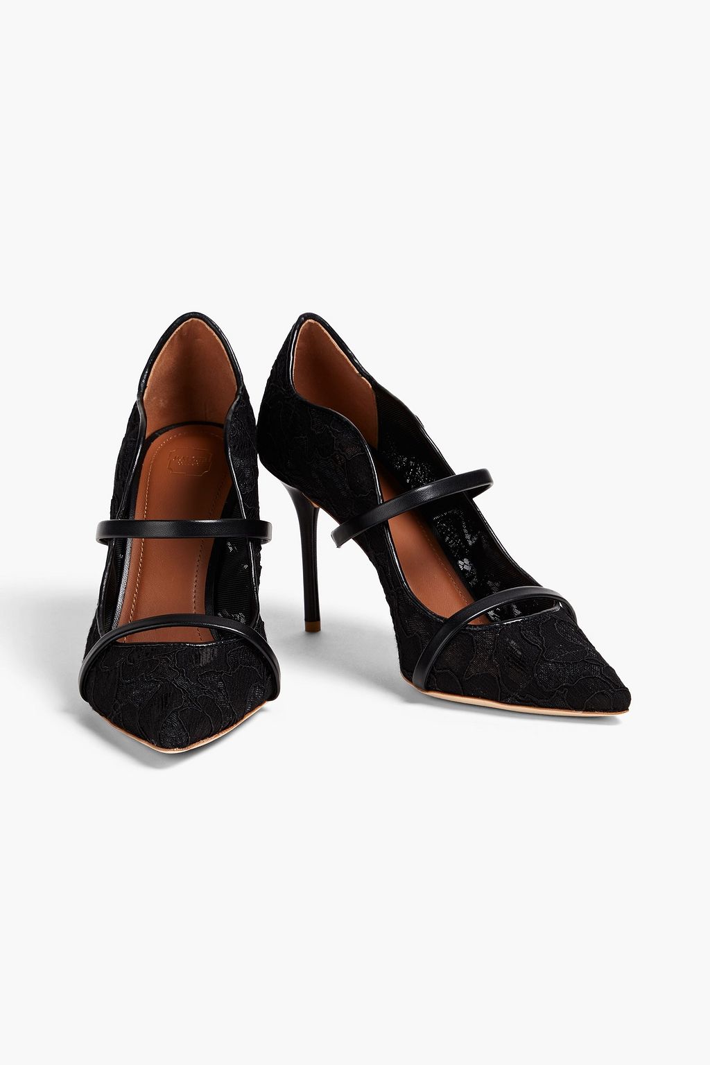 MALONE SOULIERS Maureen Pumps aus schnurgebundener Spitze mit Lederbesatz