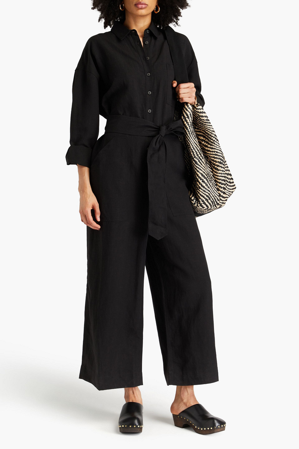 MARA HOFFMAN CROPPED TENCEL™ LYOCELL AND LINEN-BLEND JUMPSUIT