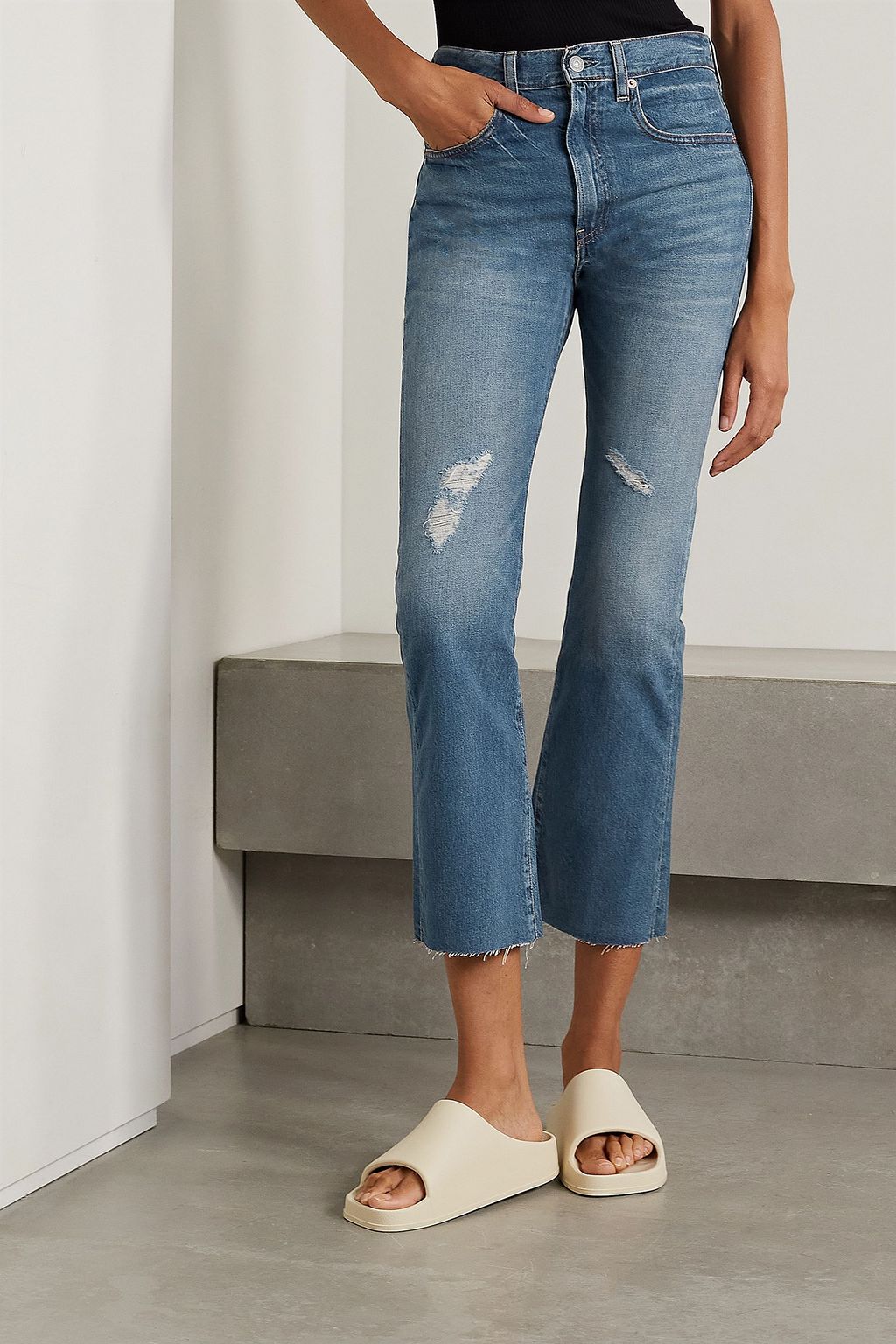 DENIMIST Jaclyn cropped distressed mid-rise bootcut jeans