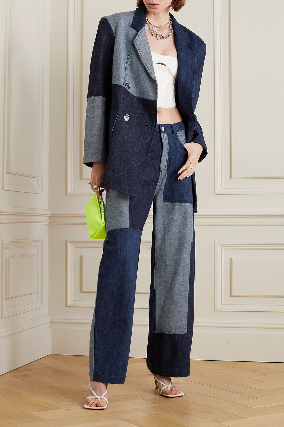 MARQUES' ALMEIDA REM'ADE DOUBLE-BREASTED PATCHWORK DENIM BLAZER