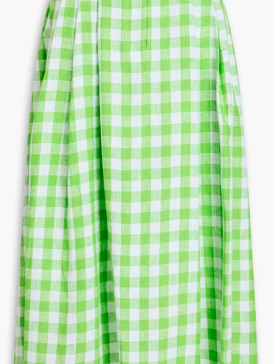 tulay pleated checked hemp maxi skirt
