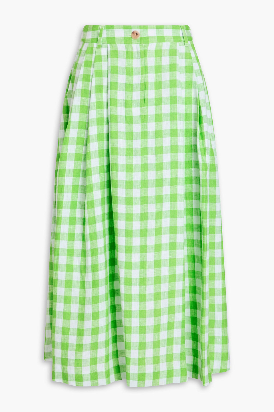 Mara Hoffman Tulay Pleated Checked Hemp Maxi Skirt In Light Green
