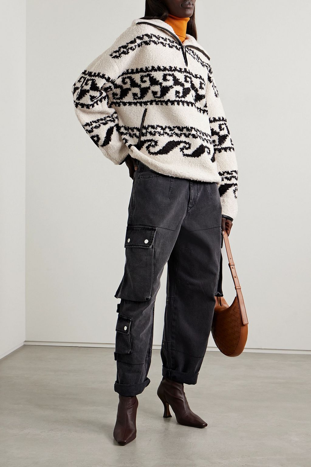 MARANT ÉTOILE Marner faux leather-trimmed printed fleece sweatshirt