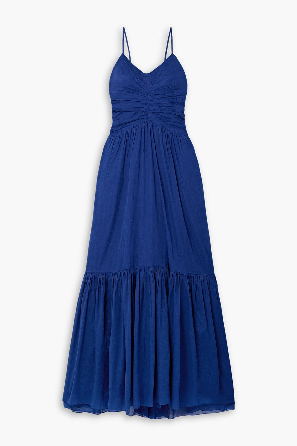 Isabel Marant Étoile Giana Ruched Cotton-voile Maxi Dress In Indigo