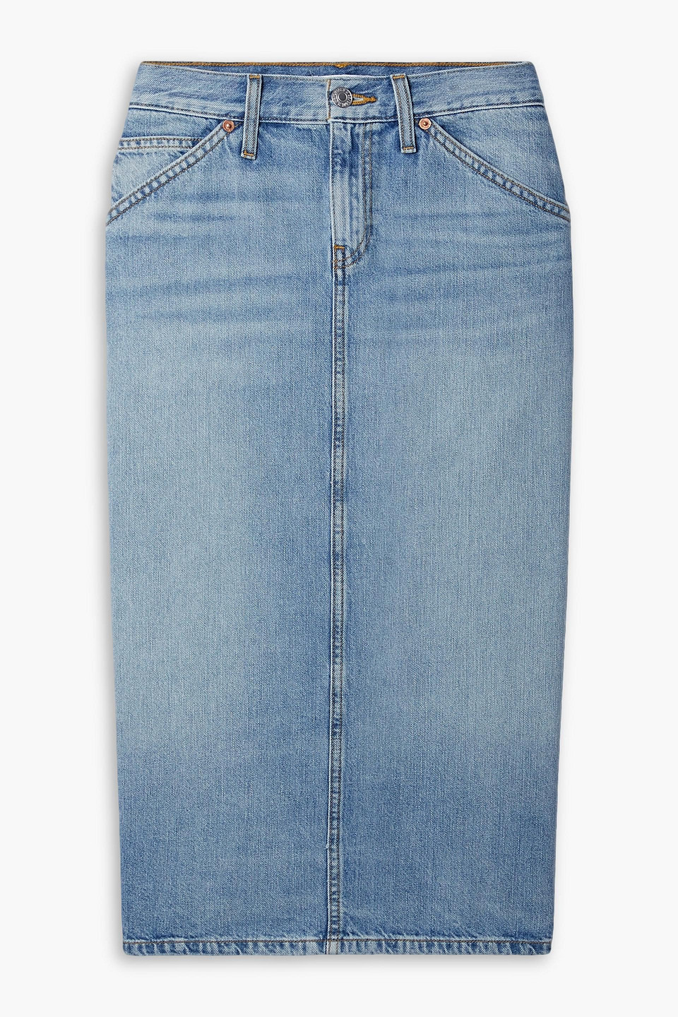 Re/done Low Rider Midi-jeansrock In Mittelblauer Denim