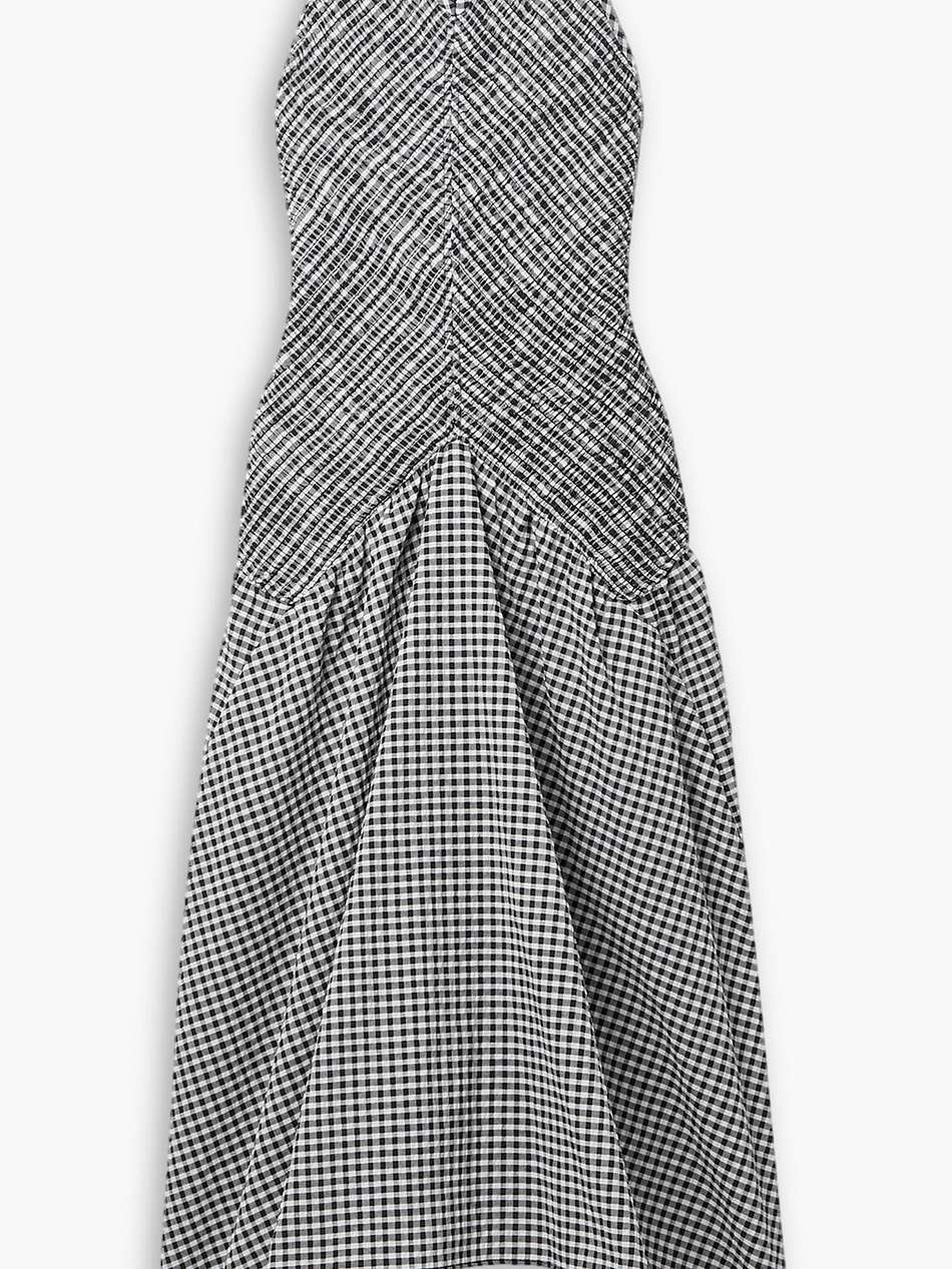 asymmetric gingham seersucker midi dress